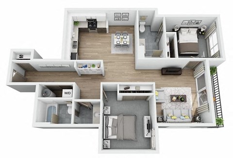 Floor plan for 2 beds, 2 baths, 1187 sqft